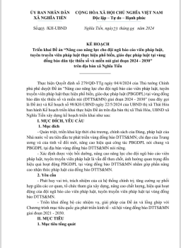 KẾ HOẠCH Triển khai Đề án “Nâng cao năng lực cho đội ngũ báo cáo viên pháp luật,tuyên truyền viên pháp luật thực hiện phổ biến, giáo dục pháp luật tại vùng đồng bào dân tộc thiểu số và miền núi giai đoạn 2024 - 2030” trên địa bàn xã Nghĩa Tiến